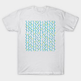 Watercolor Floral Vines Pattern - Neon Green & Blue T-Shirt